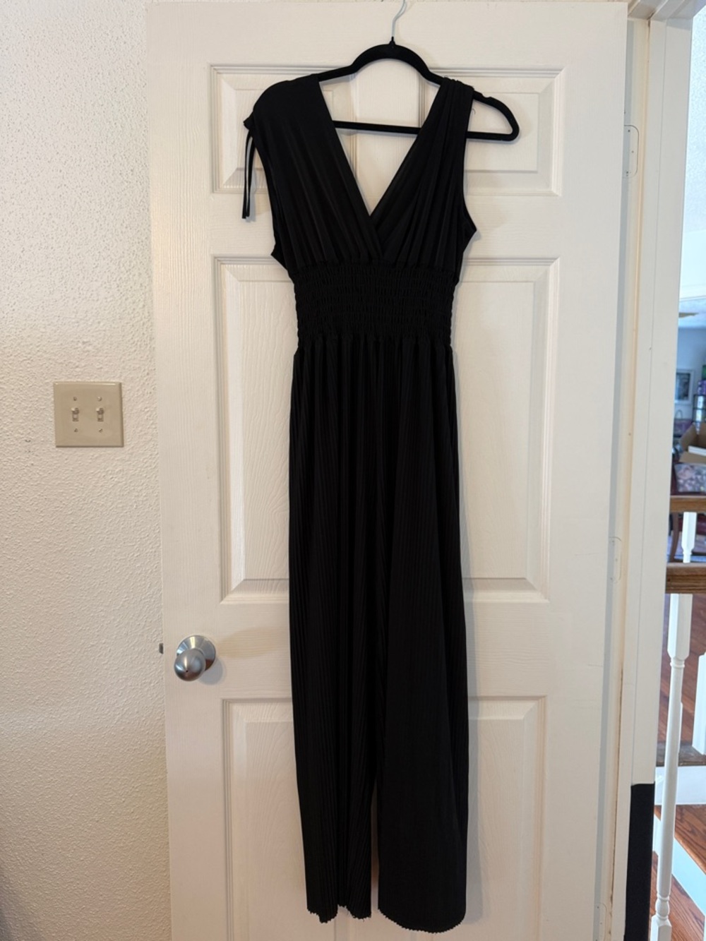 Black V-Neck Smocked Waist Jumpsuit
